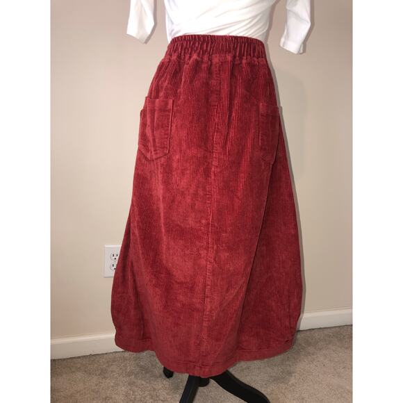 Lagenlook Corduroy Skirt Size S/M Slouchy Asymmetrical Midi Elastic Waist Fall - Picture 4 of 8